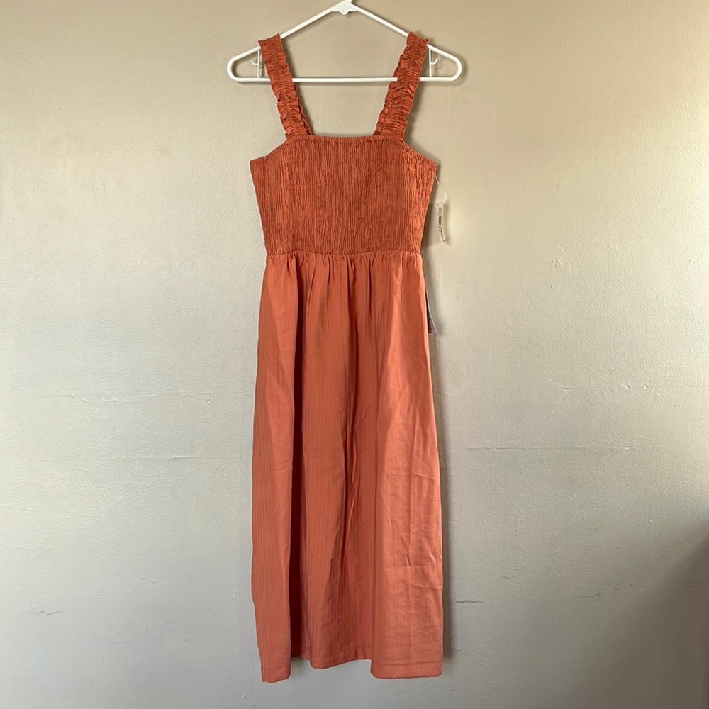 NWT - Orange NSR Smocked Sleeveless Midi Sundress - Sz Small